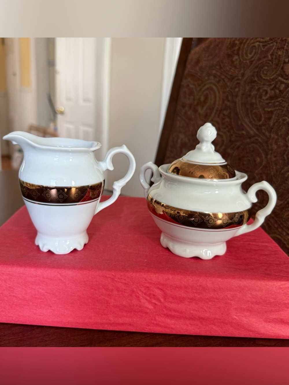 White Gold Band Creamer & Sugar Set Imported From Brazil By S.A. Leart Co.